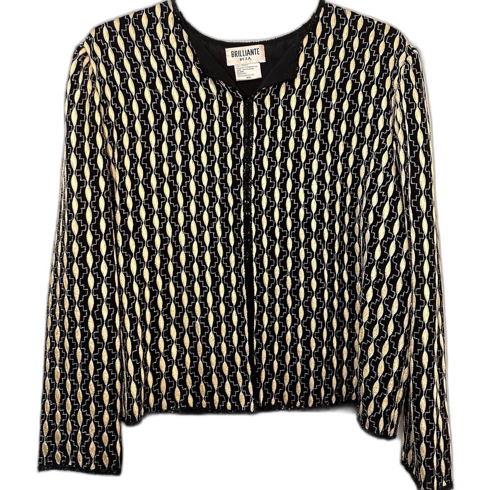 Brilliante by J.A. Black Gold Silk Blouse XXL Geometric Evening Top